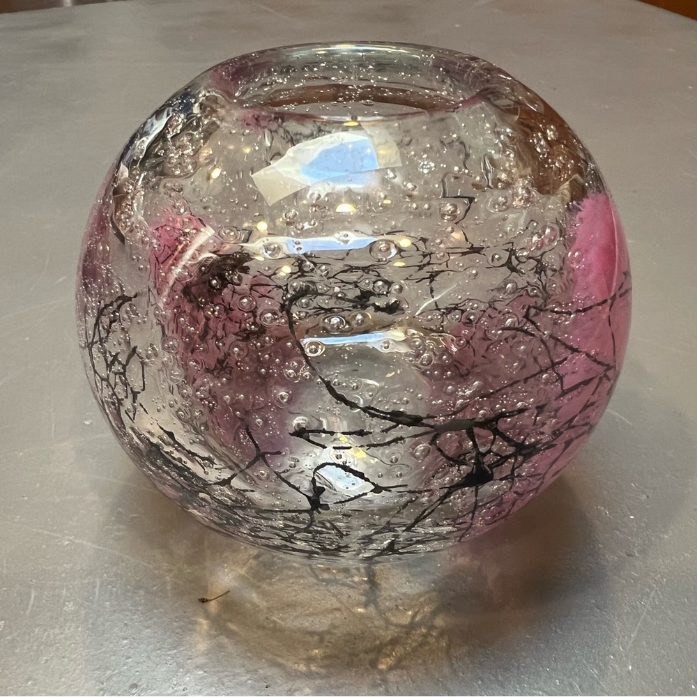Else Glass Sphere with Black and Pink Highlights
